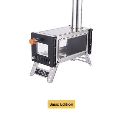 

Factory direct selling outdoor tent with heating wood stove portable tent stove with multi-function folding chimney