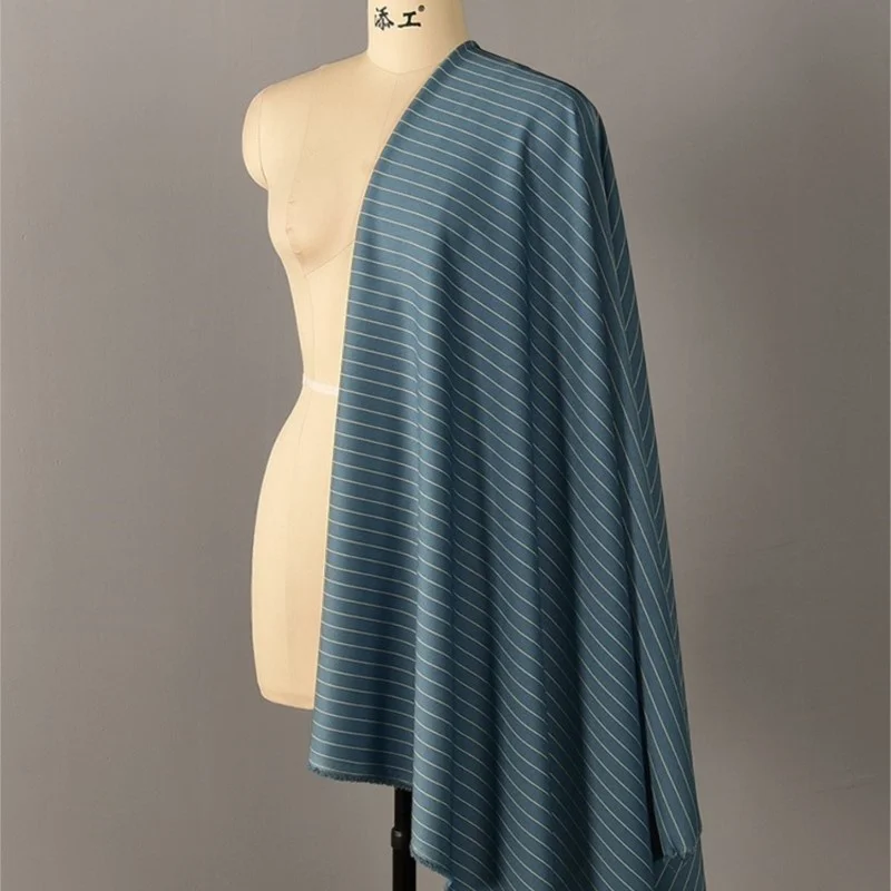 Blue Anti-Wrinkle Pendant Polyester Cotton Classic Striped Clothing and Dress Suit Vest Pants Fabric