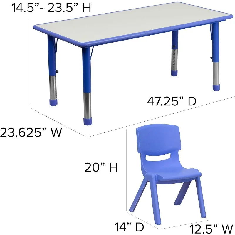 Emmy Adjustable Classroom Activity Table with 6 Stackable Chairs, Rectangular Plastic Activity Table for Kids,