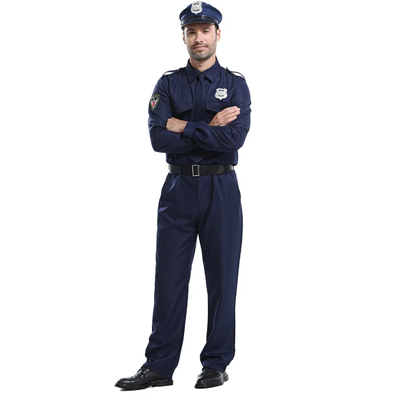 Men's Police Hero Role-playing Uniform Set Long Sleeve Law Enforcement Instructor Suit Halloween Party Costume Polyester Fiber