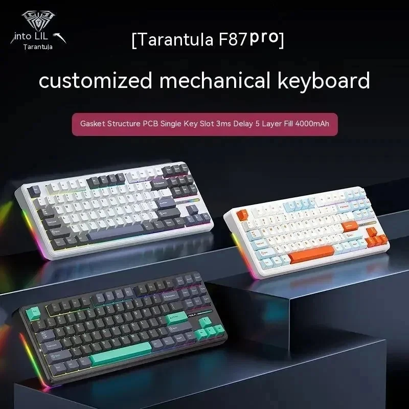 AULA F87Pro 기계식 키보드, 2.4g, USB, 블루투스 트라이 모드, 무선 87 키, 5 레이어 사일런싱 필링, 게임 및 타이핑에 적합 AULA F87Pro 기계식 키보드, 2.4g, USB, 블루투스 트라이 모드, 무선 87 키, 5 레이어 사일런싱 필링, 게임 및 타이핑에 적합
