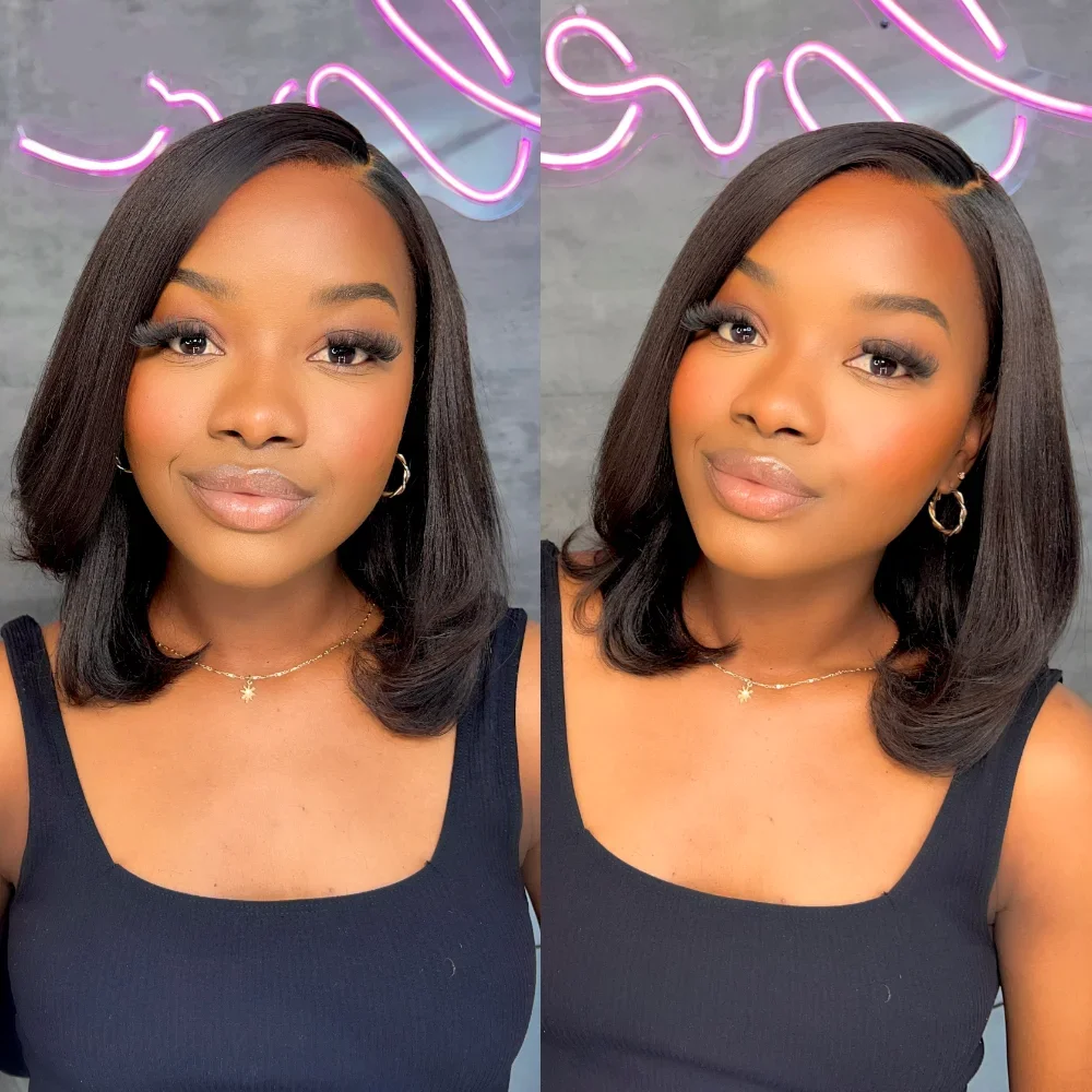 Yaki Straight Human Hair Wigs Pre Cut 13x4 HD Lace Front Wig Bye Bye Knots 200% Density Human Hair Wig Pre Plucked With Baby 4