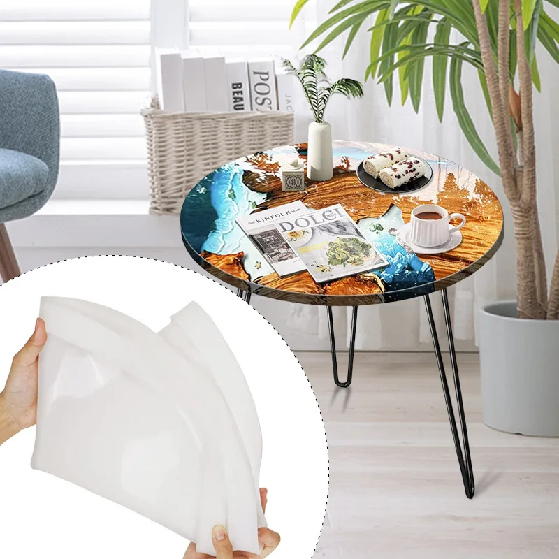 Silicone Mold 60cm Ocean Big Round rectangle Table Resin Mold Oversize Round Table Ornaments River Silicone Mold Resin Casting Making silicone mold