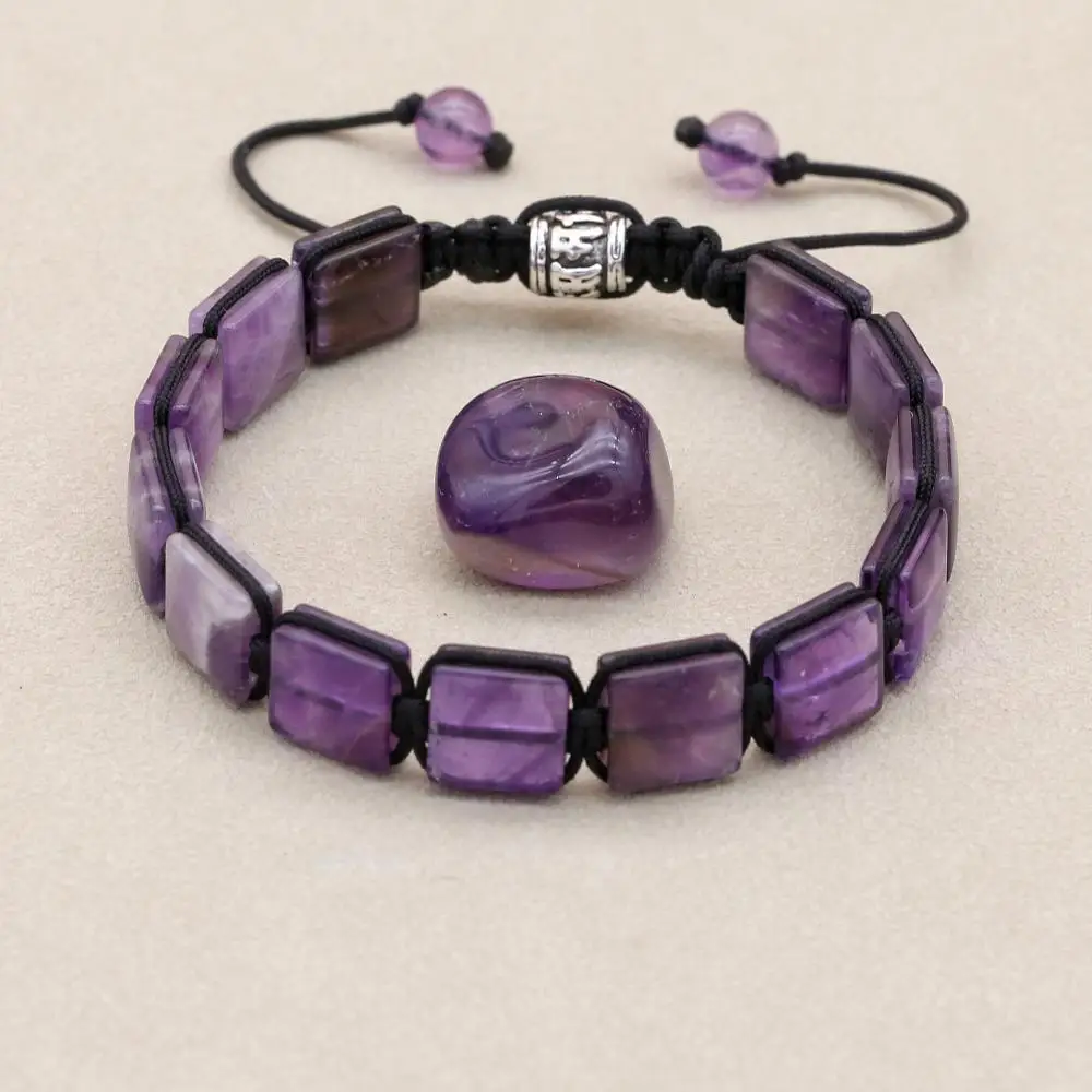 10MM Natural Stone Amethyst Chakra Braided Bracelet & Bangle Punk Women Friendship Charm Bracelets Handmade Couples Jewelry