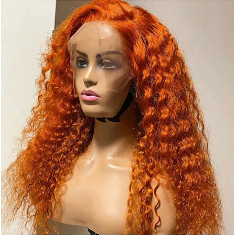 

Ginger Orange Long 180Density 26inch Kinky Curly Lace Front Wig for Women BabyHair Natural Hairline Glueless Preplucked Daily