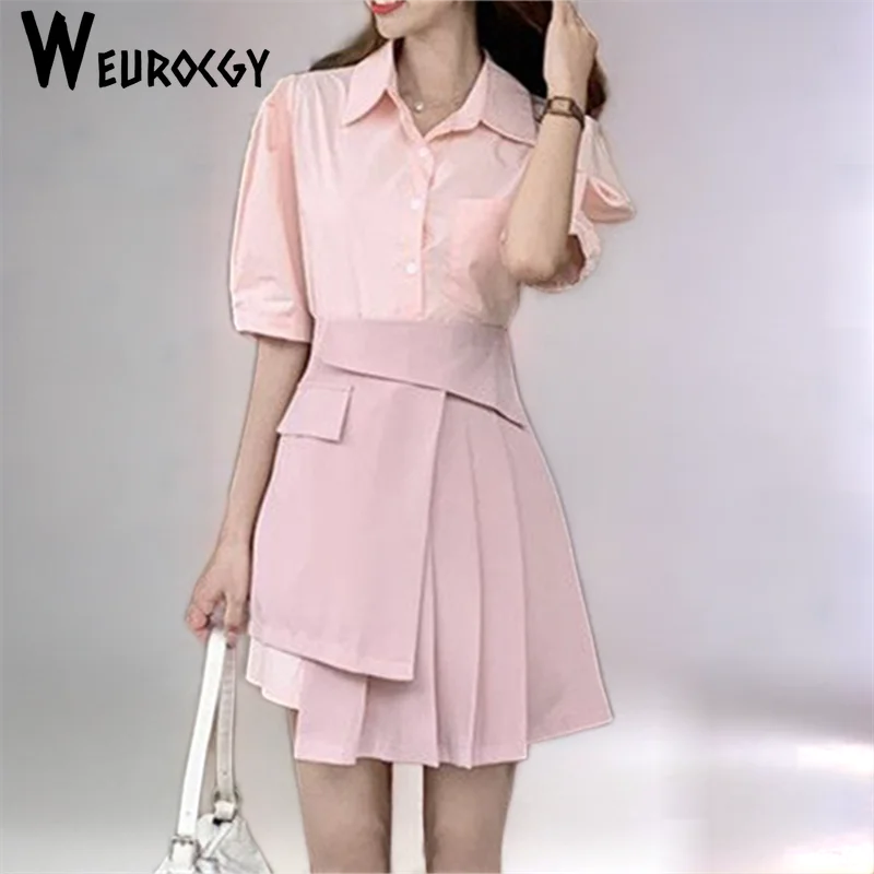 

Женская Асимметричная рубашка, Повседневная элегантная винтажная приталенная рубашка с отложным воротником и буффами на плечах, с высокой талией, в Корейском стиле, лето 2023