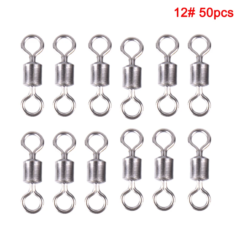 

50PCS Fishing Barrel Bearing Rolling Swivel Solid Ring Lures Connector 11 Size