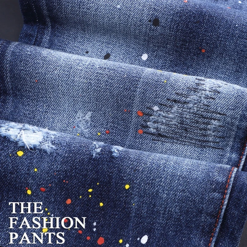 Street Fashion Men Jeans Retro Blue High Quality Slim Fit Elastic Ripped Jeans Men Vintage Trousers Brand Designer Pants Hombre