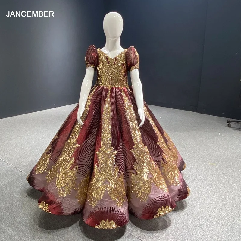 

Jancember RSM66754 V-Neck Flower Girl Dress Wedding Kids Ball Gown