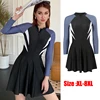 Plus Size XL-8XL Women Fashionable Zipper Swim Dress Long Sleeve Zipper Style Swimsuit Slim Hot Spring Female 2023 New Swimwear