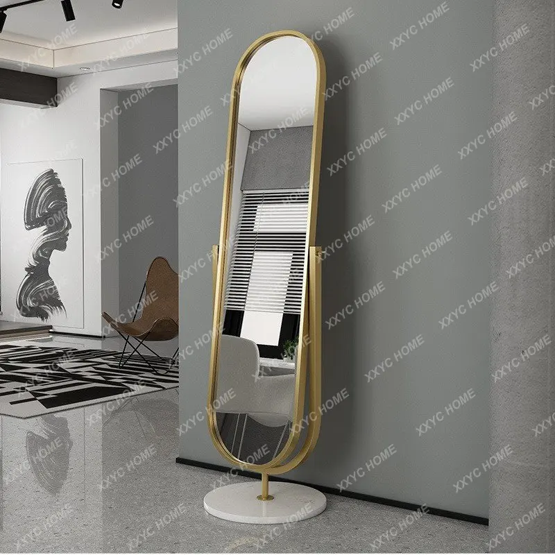 

Nordic Iron Full-Length Mirror Marble Floor Rotating Dressing Mirror Light Luxury Clothing Store Full-Length Mirror