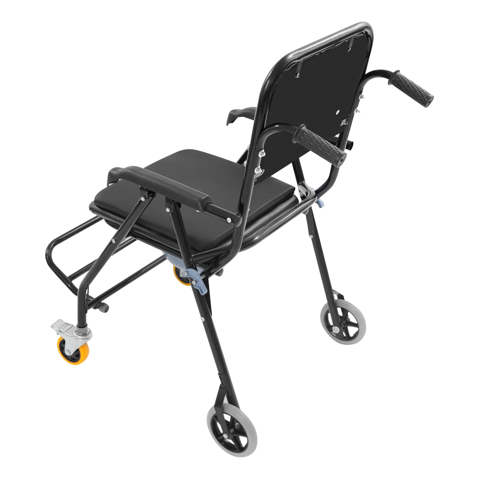 Schwarzer Rollstuhl für Menschen mit Behinderung Toilettenstuhl Duschstuhl Bettseitiger Toilettenstuhl mit Armlehnen für Senioren usw. – Detail 21