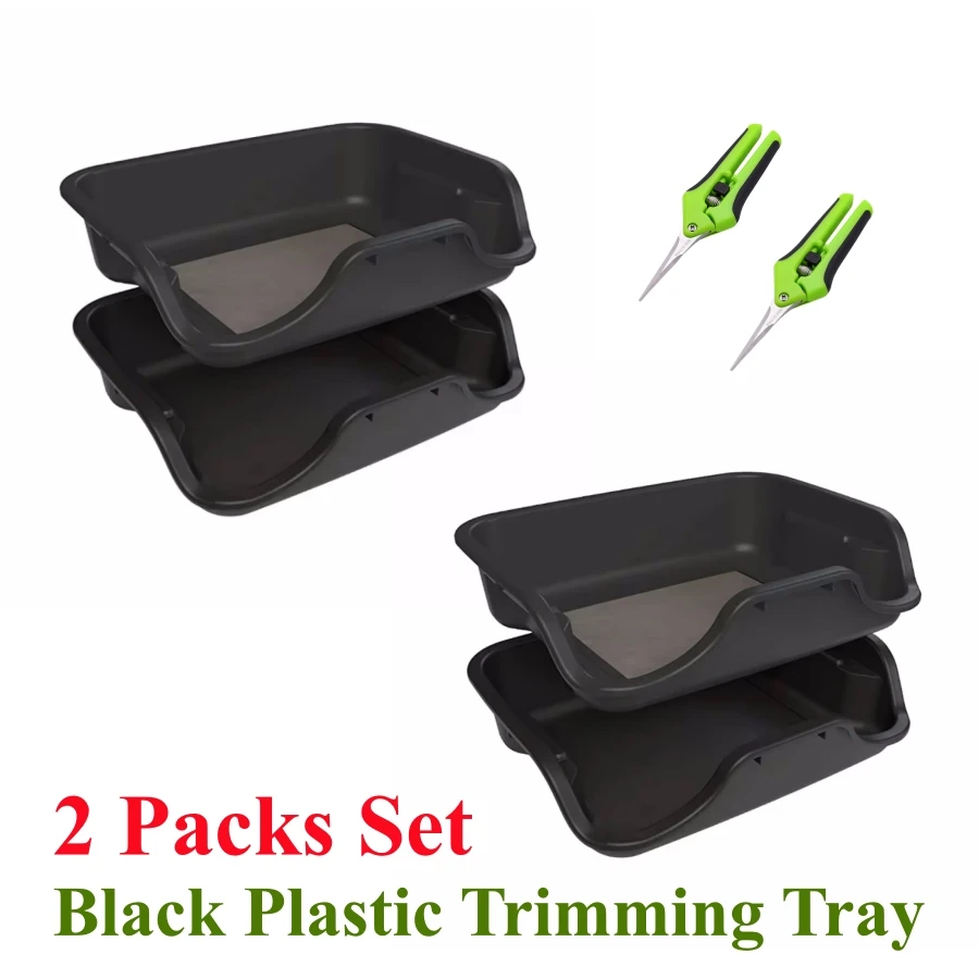 Trim Tray Set 2 Packs Black Plastic Trimming Tray Set with 150 Micron Screen Mesh Pollen Sieve for Buds Herbs