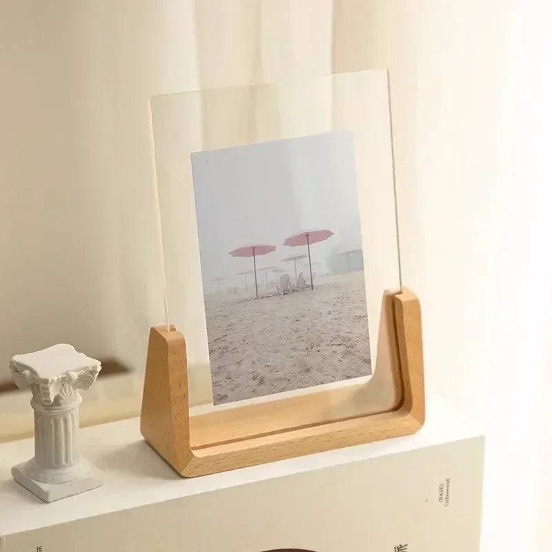 6 Inch Acrylic Picture Frame Wooden Kpop Idol Photo Display Wedding Party Picture Holder Desktop Office Photo Decor Card Holder 5