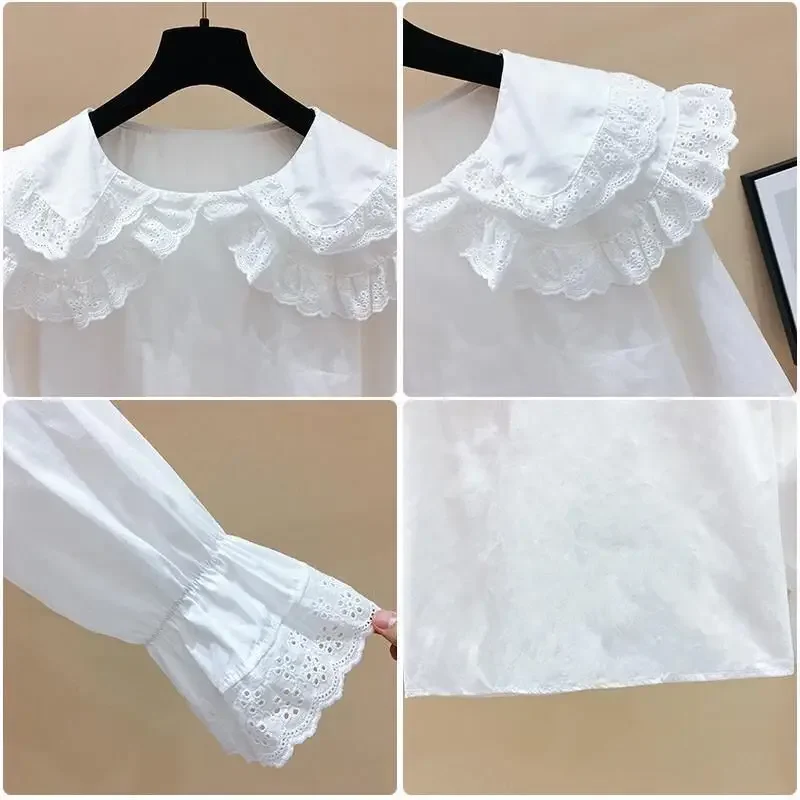 Spring Autumn Baby Toddler Teen Girls Sleeve School Girl Shirt Kids Pullover Tops Camisas Ruffles Lace Blouse White Long Sleeve