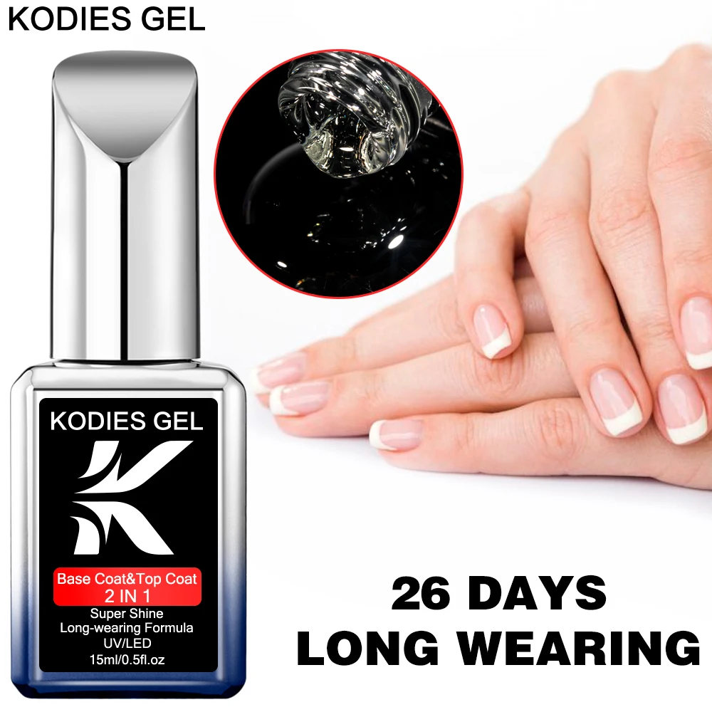 KODIES GEL New Formula Base Coat Top Coat 2 IN 1 Super Shine Gel Nail Polish Finish Sealer Long Lasting Manicure Repair Nail Art