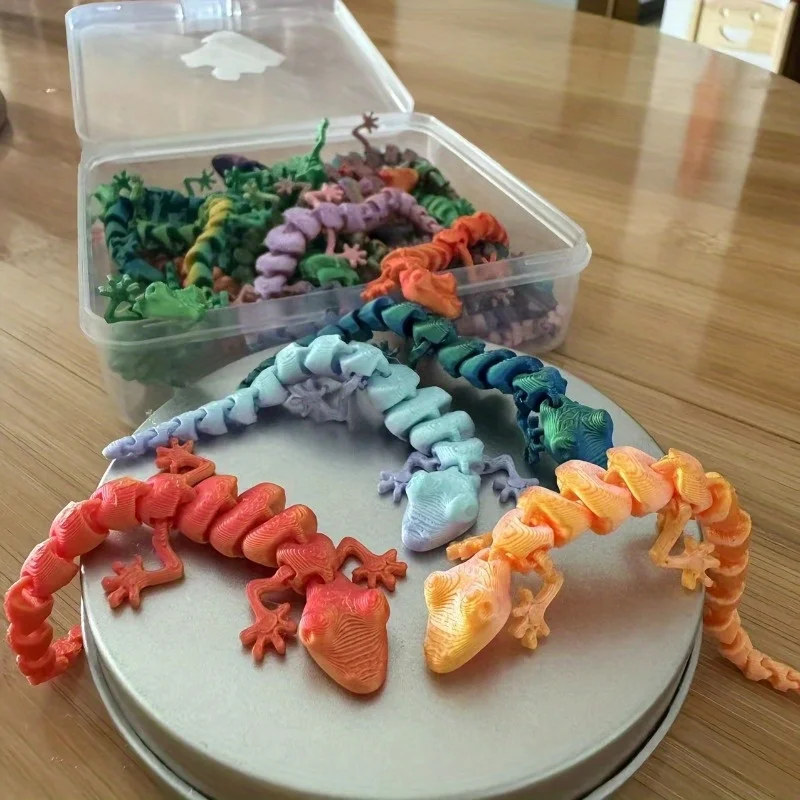 3D Printed Mini Lizard Figurines Animal Toys Creative Joints Movable Kids Gift Home Scene Decoration Simulation,Random Colors