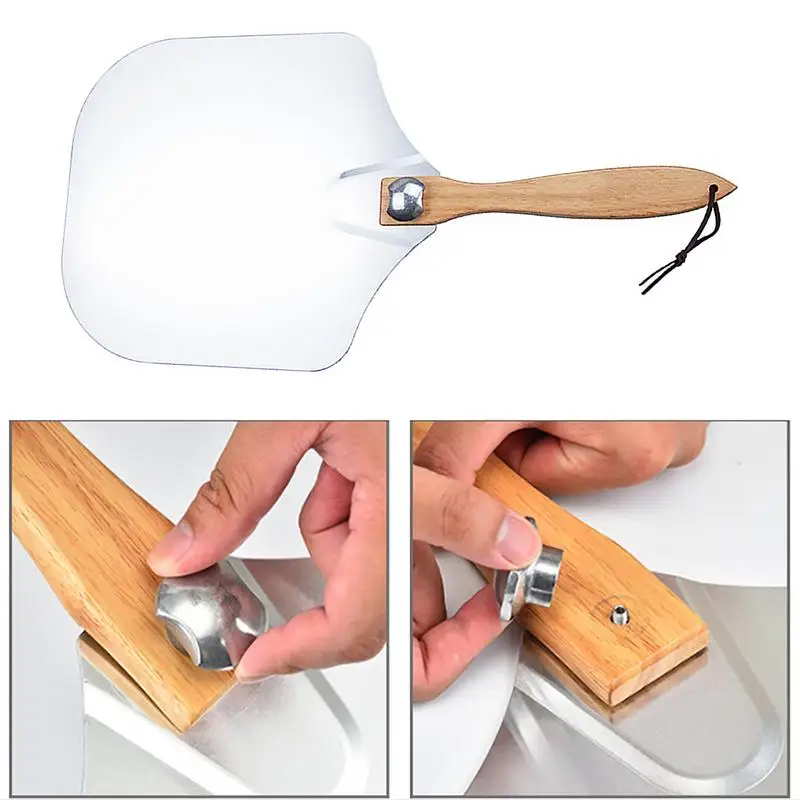 

Pizza Spatula With Foldable Wood Handle Aluminum Pizza Peel 12 Inch Oven Baking Paddle Non Slip Spatula Turners Accessories
