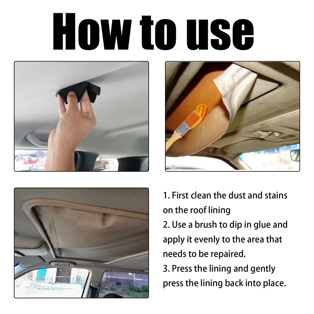 Car Interior Roof Liner Repair Glue with Brush Fast Dring Car Headliner Leather Repair Spray Universal Car Roof Powerful Glues 4