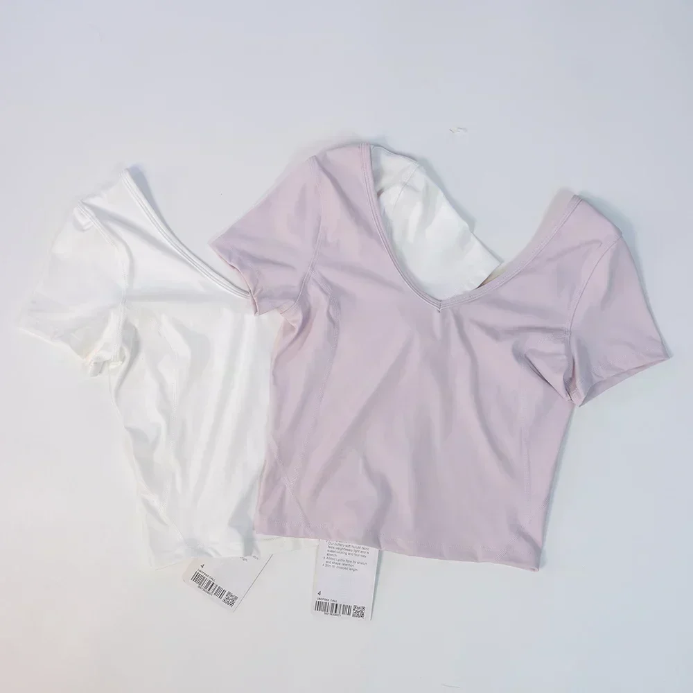 Lemon Align Women Fitness Sportswear Crop Tops Sexy Shirts Backless Sports Tops Gym Clothing Yoga Wear Shorts Sleeve for Summer