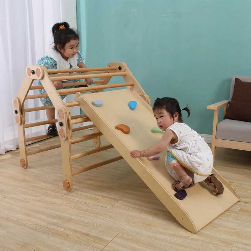 Kids Wooden Climbing Piklers with Ramp for Sliding Kids Play Gym Indoor Sensory Training Equipment Training Balance