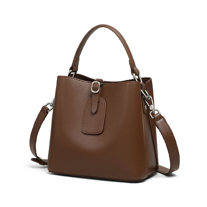 Shoulder Bucket Tote Bag Crossbody Women's Y2k New Genuine Leather Head Layer Cowhide Versatile Underarm Large Capacity Retro