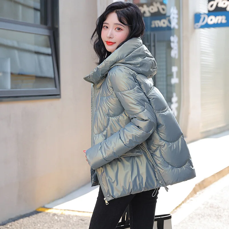 

Winter Thicken Female Warm Short Parka Women Solid Bright Color Loose Puffer Stand Collar Coat Jackets Outwear