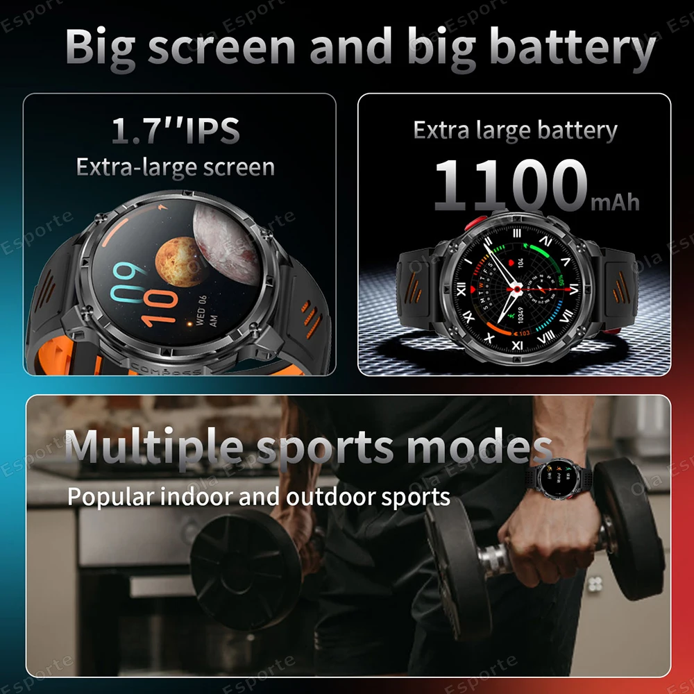 2026 New Military 1100mAh Big Battery Outdoor Smart Watch Men GPS Path Compass 10ATM Waterproof Calls AMOLED HD Sport Smartwatch 2