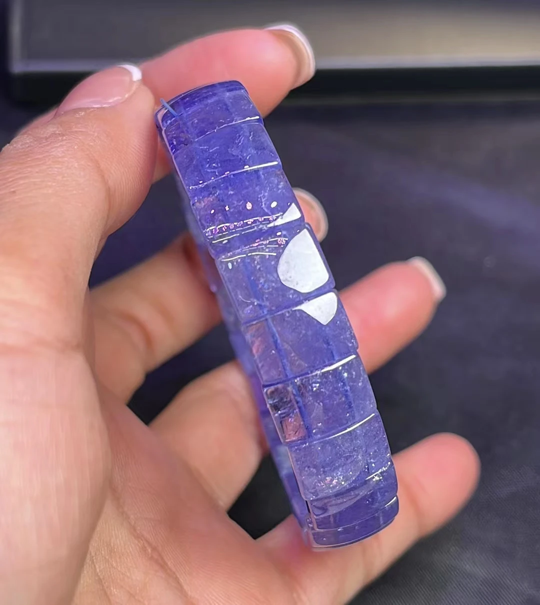 

Natural Purple Blue Tanzanite Bracelet Bangle 11.5mm Clear Rectangle Beads Gemstone Tanzania Healing Stone Tanzanite AAAAAAA