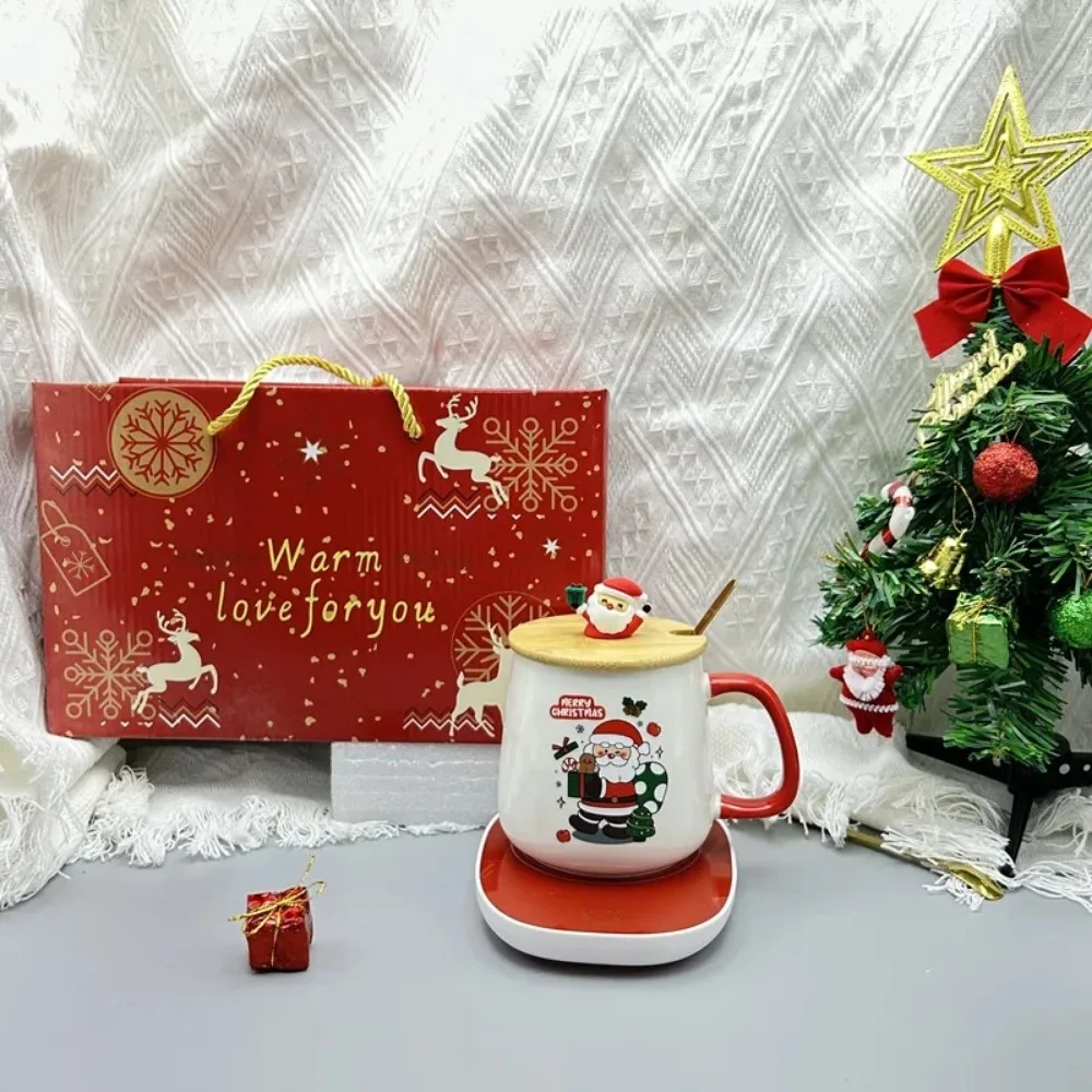 Ceramic Mug Christmas Gift Set Warm 55℃ Ceramic Mug with Lid featuring Santa Claus for Office or Home Use