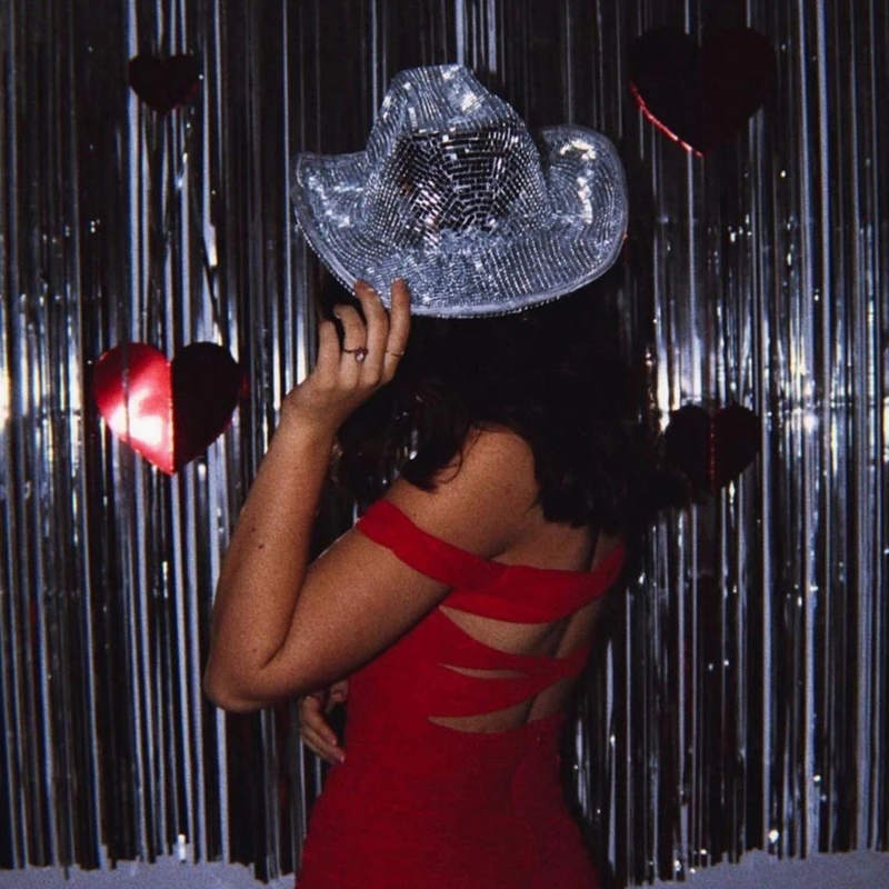 Reflective Cowboy Hat Mirrored Glitter Ball Shining for Bachelorette Party