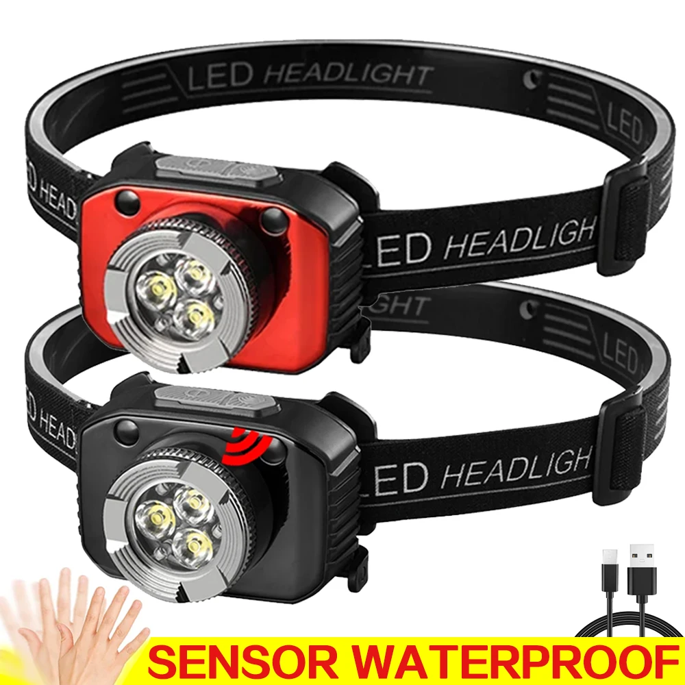 

Ultralight Mini 3LED Sensor Headlamp Rechargeable Induction Headlight Waterproof Fishing Head Flashlight Camping Running Lantern