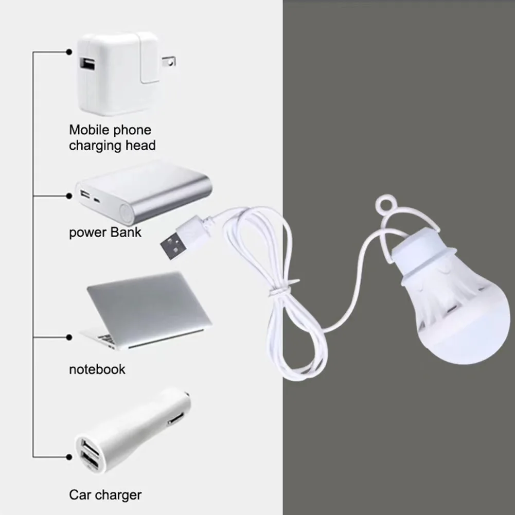 USB Rechargeable Outdoor Emergency Light Bulb 5V 3W Portable Tent Hanging Night Lamp Patio BBQ Camping Hiking Light