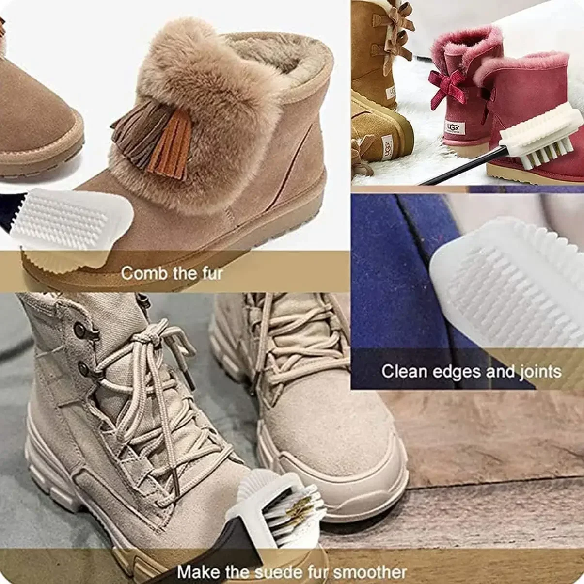 3 Side Cleaning Shoe Brush for Suede Nubuck Shoes Stain Dust Shoes Brush Steel Plastic Rubber Boot Household Cleaner Tools 5