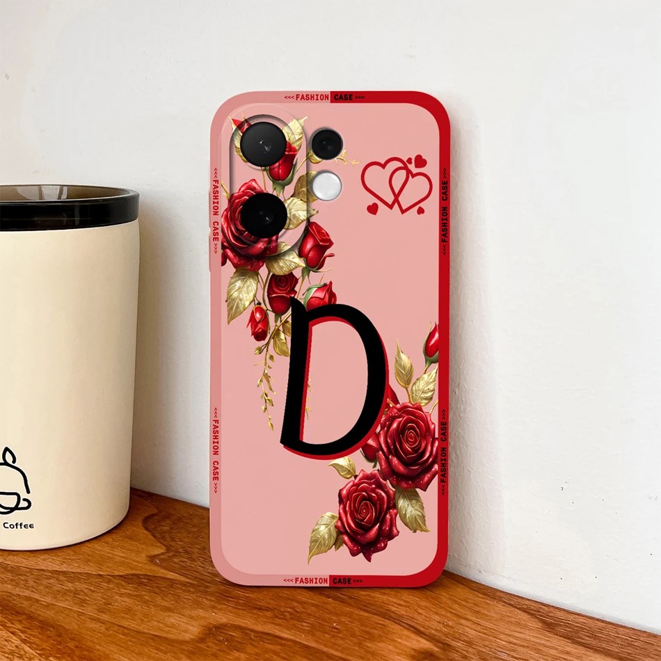 Fashionable Rose Letters Soft Liquid Silicone Phone Case with Camera Coverage and Anti-Drop Protection