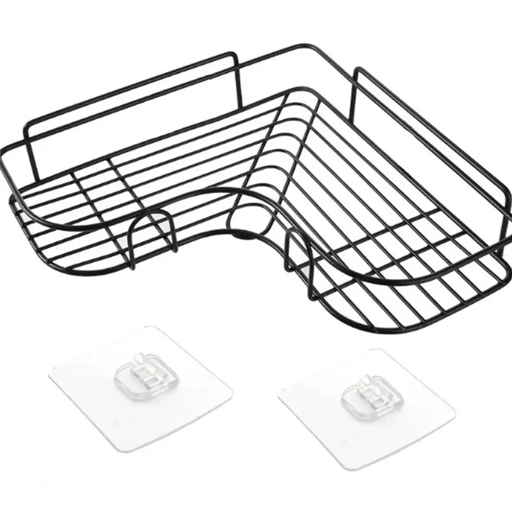 Bathroom Shelf Rack Corner Storage Shelves Wall Mounted Shampoo Storage Shelf Cosmetic Holder No Punch Metal Shelf Condiment