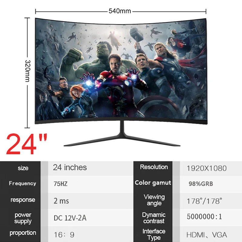 ̸ HDMI ȣȯ , PC LCD ÷, ũž HD ̹ ǻ , 24 ġ Ŀ , 75hz 1920*1080 