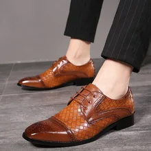 

Brogue Oxfords Derby Dress Classic Comfortable Men Shoes 2021 New Lace Up PU Leather Casual Business Shoes мужская обувь KR727