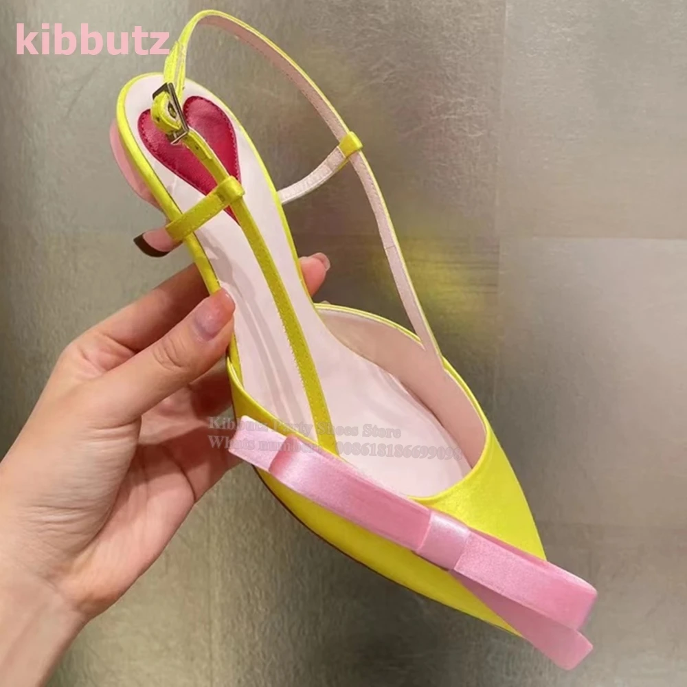 

Butterfly Knot Pumps Pointed Toe Kitten Heel Genuine Leather Mixed Color Fashion Elegant Sexy Party Wedding Concise Shoes Newest