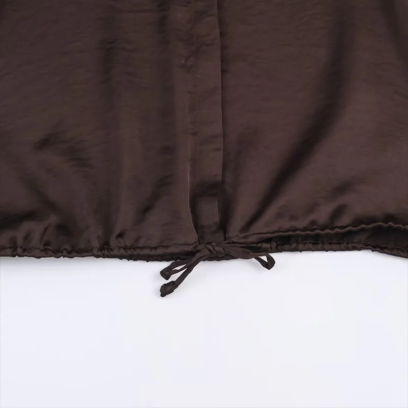 Chic Simple Brown Satin Shirts for Women 2025 New Fashion Long Sleeve Women's Casual Loose Shirt And Blouse Woman Top