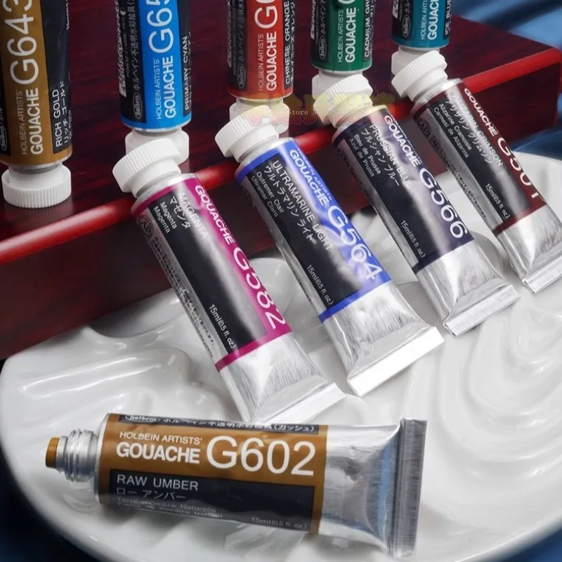 15/5ml 관형 홀베인 아라비아 검 불투명 수채화/구아슈 페인트 세트 아티스트의 손으로 그린 ??일러스트레이션 레이어드 컬러 창조