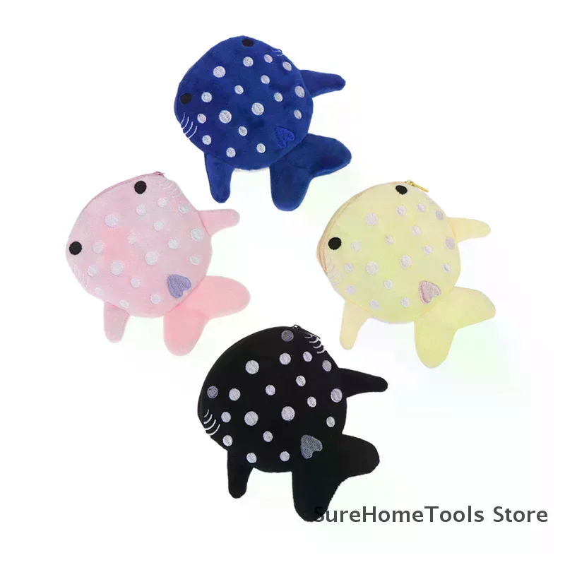 Cute Cartoon Shark Plush Coin Purse Zipper Zero Wallet for Kids Soft Animal Pendant Data Cable Bag Storage Pouch Girls Boys Gift