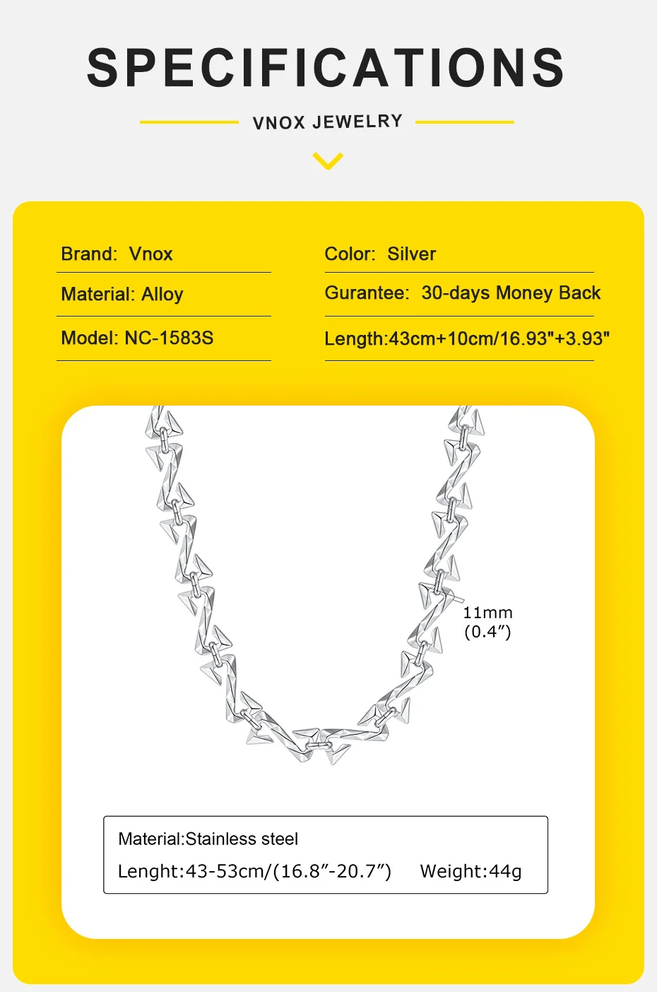 Vnox 11 mm Kettenhalsketten für Männer und Frauen, silberfarbener Unisex-Kettenhalsband, stilvoller Halsband mit Buchstaben Z-Links, cooler Streetwear-Schmuck – Detail 4
