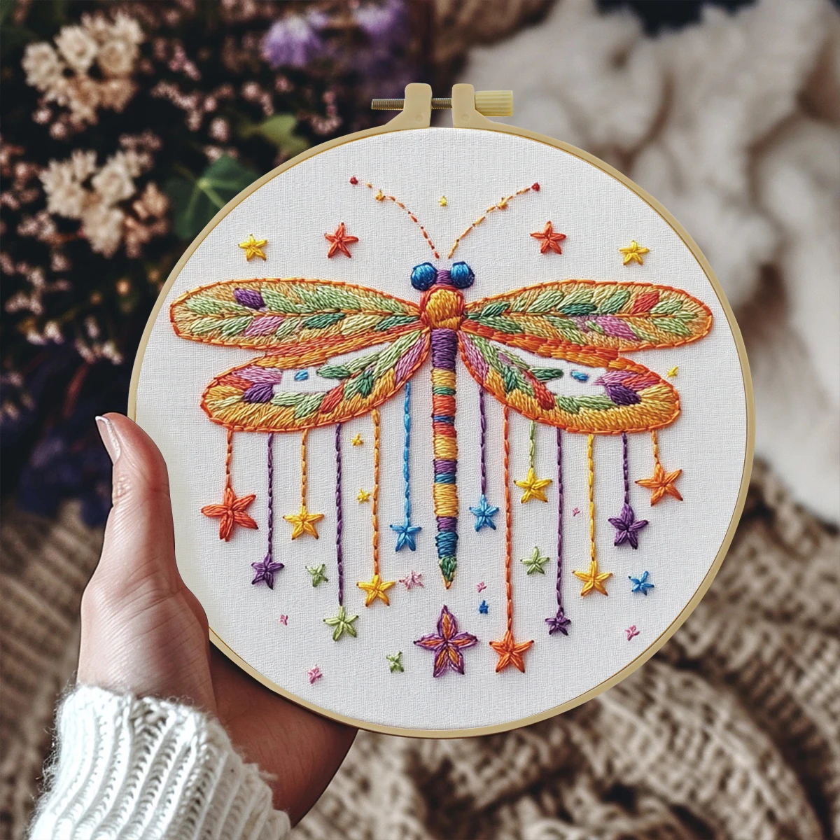 1-teiliges DIY-Stickset, 20 x 20 cm, Libelle, handgefertigtes Wohngeschenk, Büro-Wanddekoration