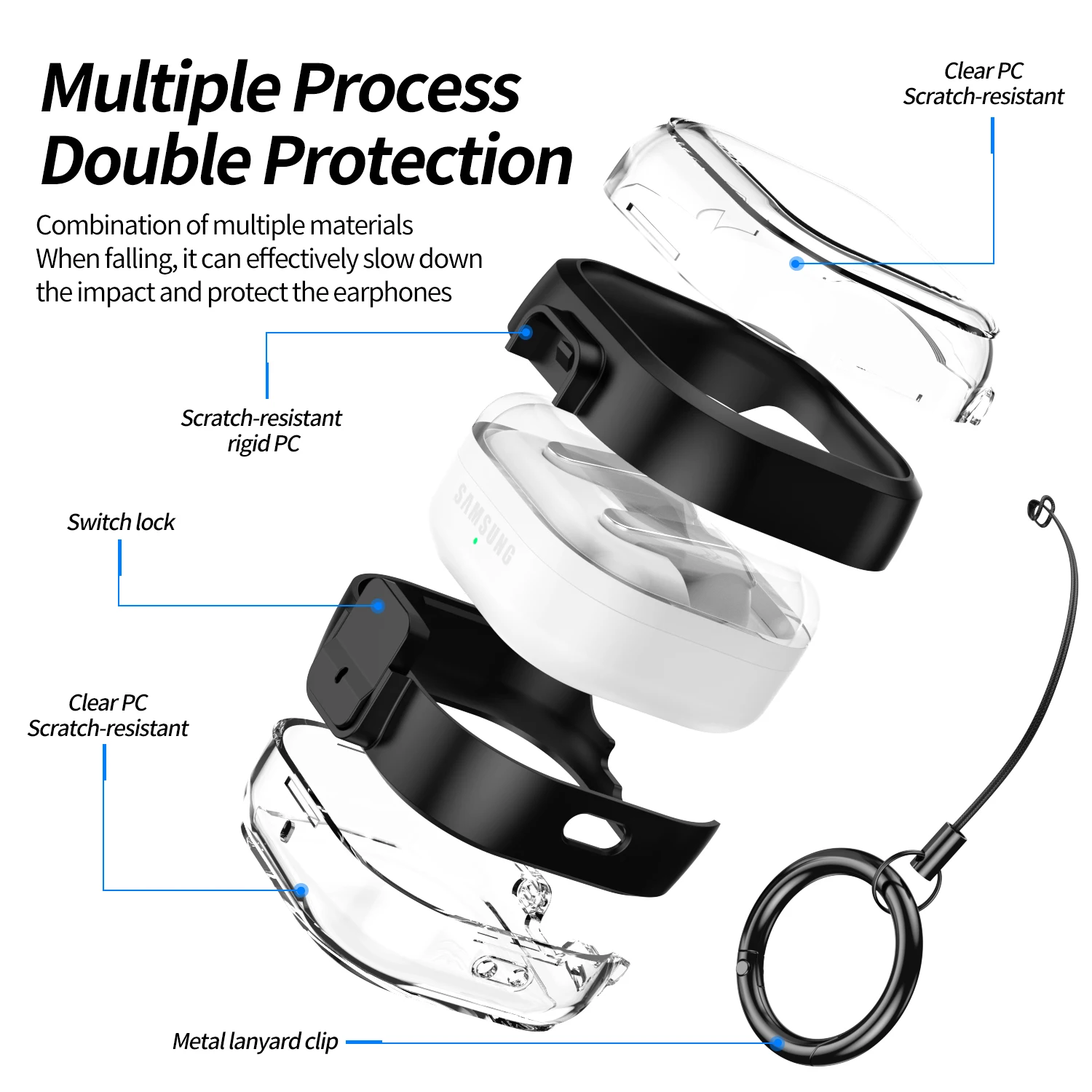 Transparent Shockproof Safety Lock Hard Case for Galaxy Buds Pro 4 Earphones