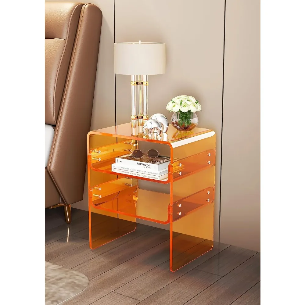 Sleek Acrylic End Table/Nightstand/Bedside Multi-Tiered 3-Level Storage, Space-Efficient 15.7" Dx11.81 Wx18.9 H