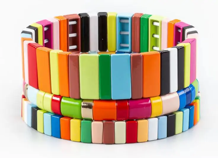 WomenRainbowBraceletsFashionHandmadeEnamelBraceletTileBeaded