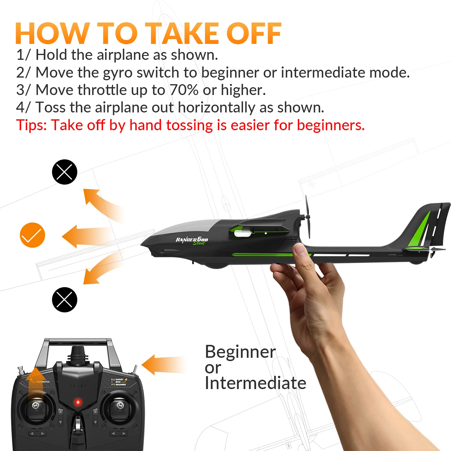 Planeur RC Xpilot 2.4GHz 656ft avec Gyroscope et 3 Modes de Vol