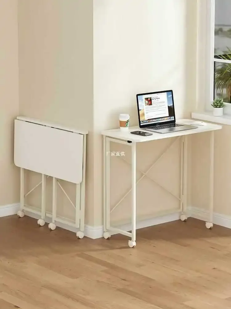 Folding Computer Desk Movable Small Unit Simple Desk Modern Office Simple Small Table With Wheels