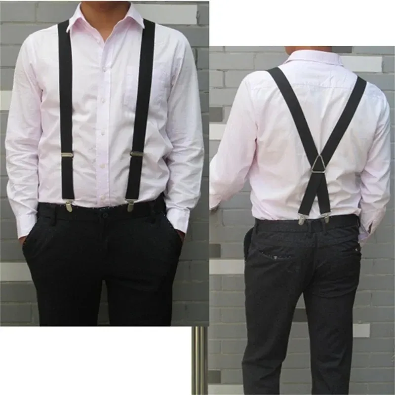 Adjustable X-Back Suspenders - 2.5cm Wide Elastic Braces with 4-Clip Design for Men & Women, Vintage Trouser  Support
